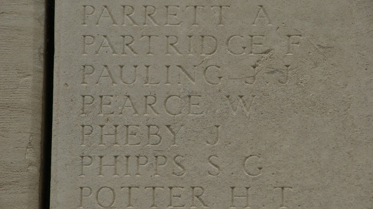 William Pearce's name on Loos Memorial
