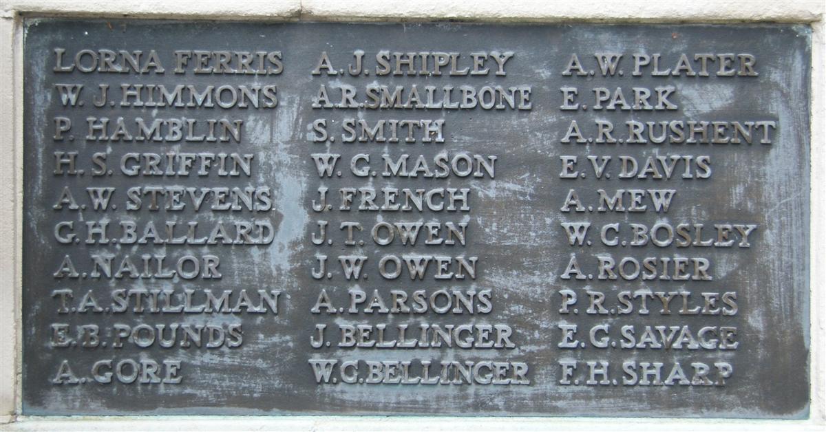 John Thomas Owens' name on Newbury War Memorial