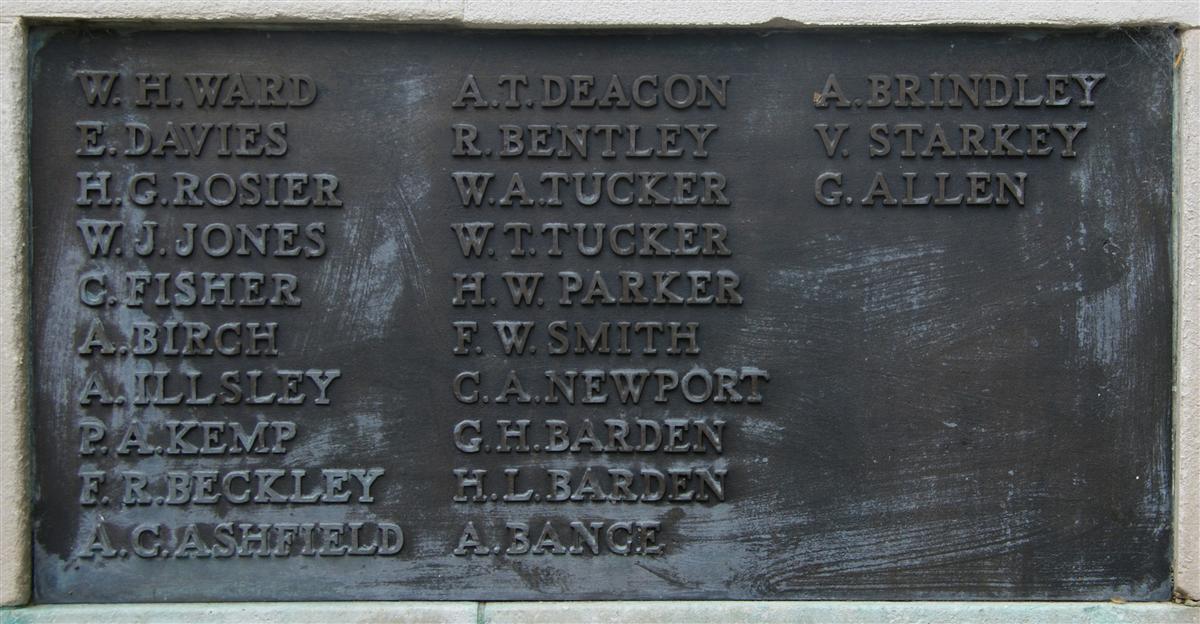 Alfred Brindley's name on Newbury War Memorial